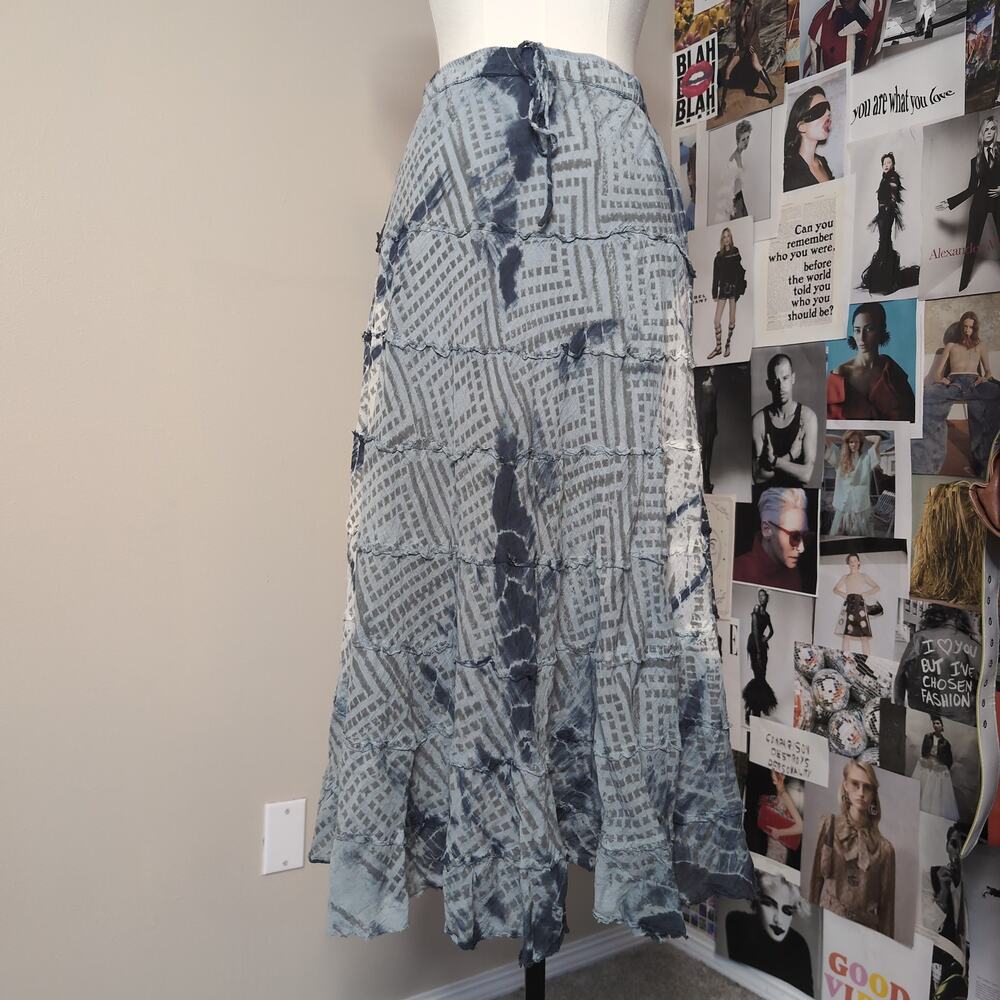 Tiered Tie Dye Crinkle Boho Maxi Skirt